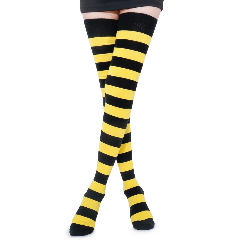 2014 Extra Long Cotton Stripe Thigh High Socks Bumblebee Style Over the
